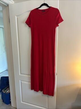 GAP Red Short-Sleeve Ribbed Dress